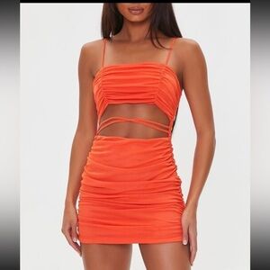 Forever 21 Ruched Mesh Bodycon Mini Dress Fiesta size S NWT